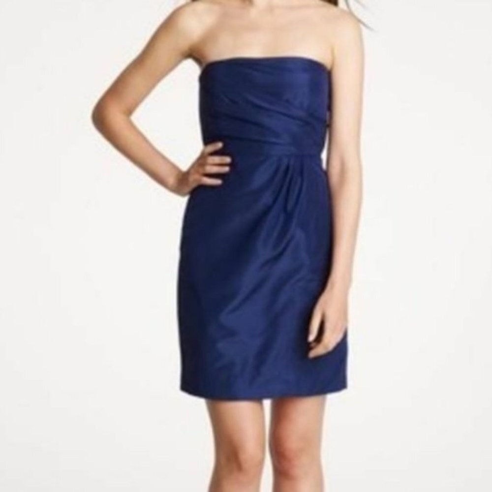 J. Crew Fawn Selma Dress Navy Silk Taffeta size 10 Petite (20)